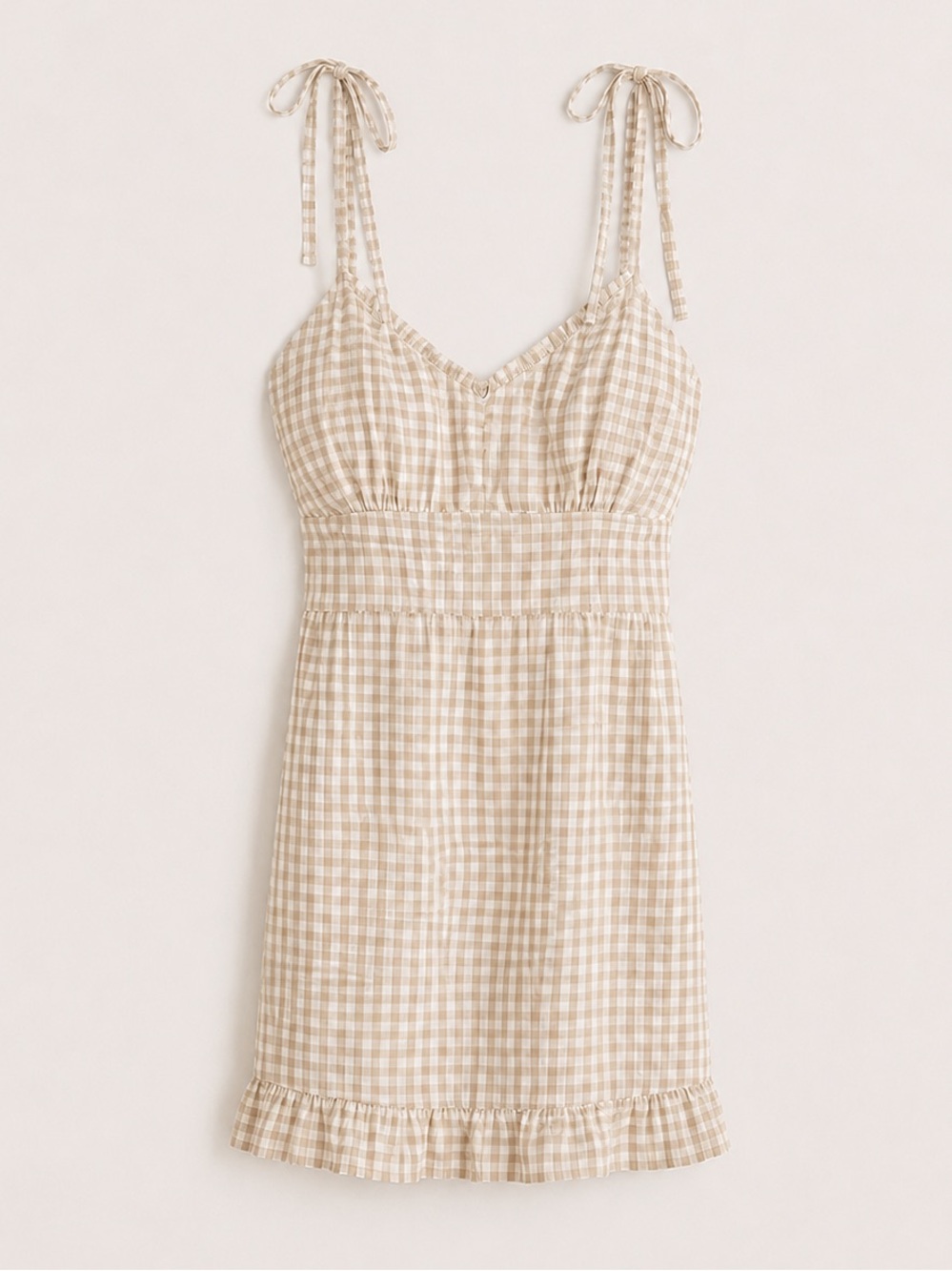 Abercrombie & Fitch Beige Gingham Tie-Shoulder Chemise